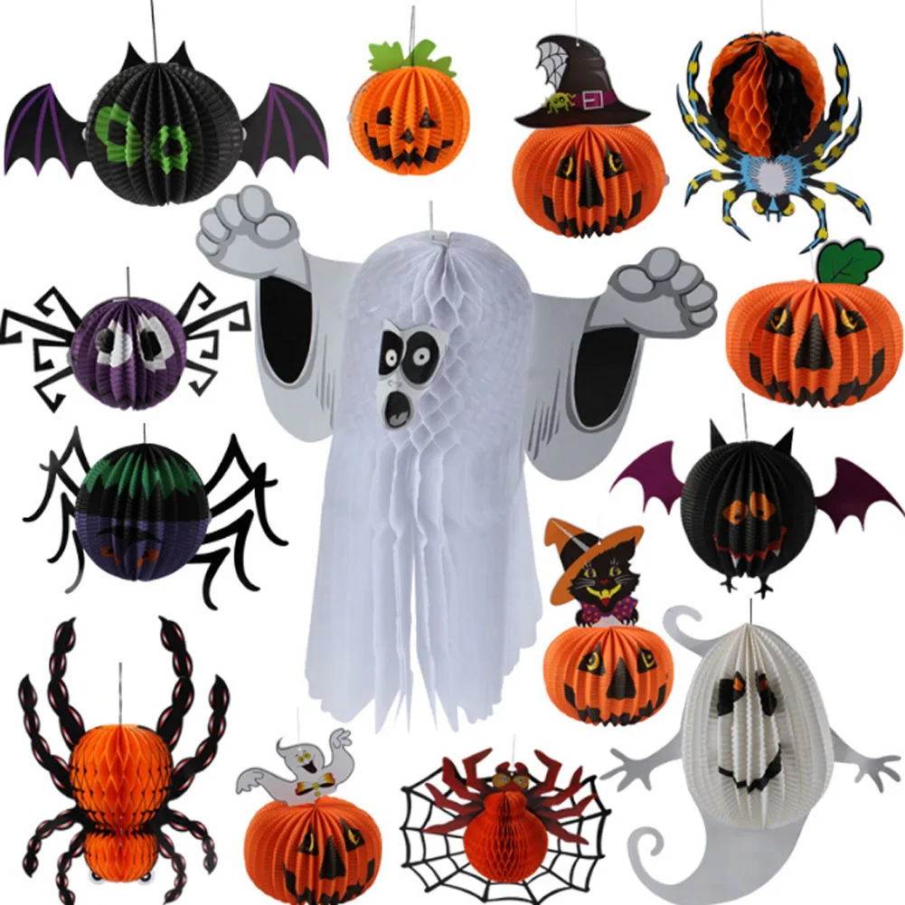 new halloween decorations props three dimensional spherical whimsy ghost bats spider hanging pendant lantern wholesale