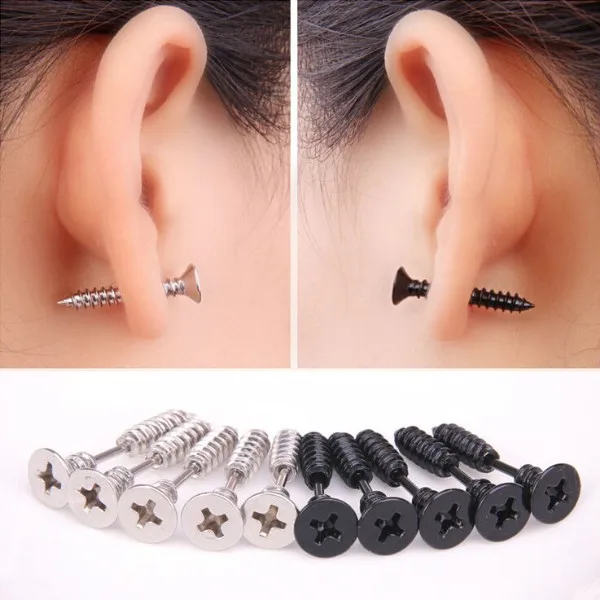 Newest Hot Fashion Personality Black Silver Earrings Newest Hot Fashion Personality Black Silver Earrings Stud Earring Male Stainless Steel Women