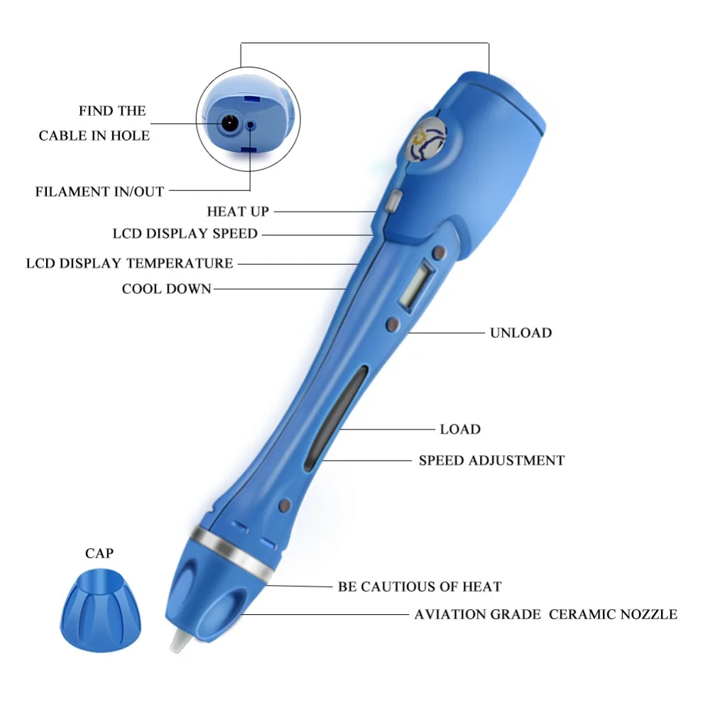  Christmas Gift Brand Model 3D Printer Pen With 1.75mm PLA Filaments 3 D Printing Pen Drawing Pens 