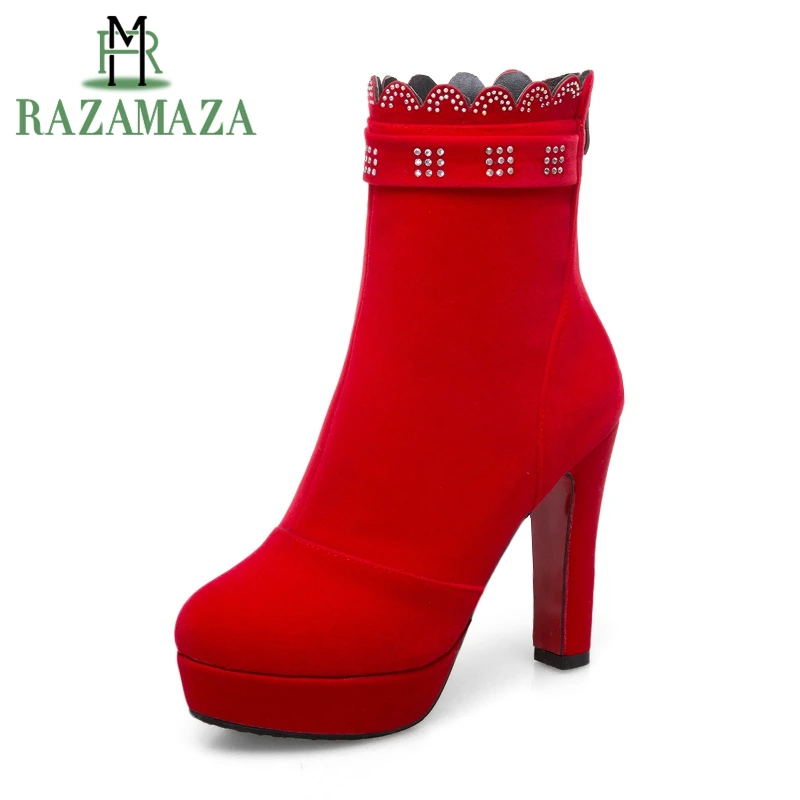 

ZALAVOR Size 34-43 High Heel Woman Ankle Boots Platform Zipper Ruffles Short Boots Woman Winter Shoes Fur Female Footwear