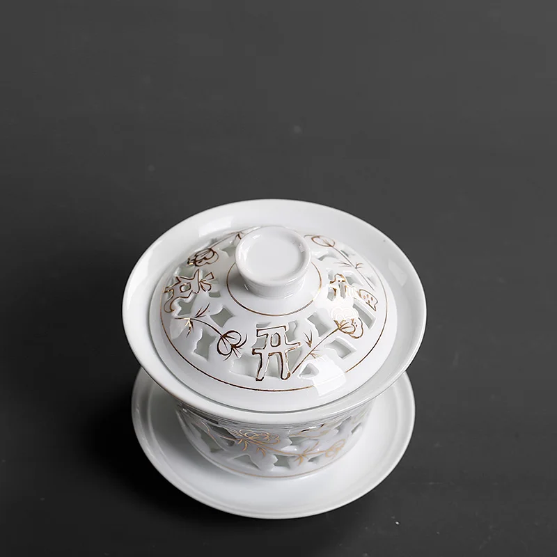 140 мл керамический фарфор Jingdezhen Gaiwan полые чайные чаши с крышкой блюдце набор домашняя посуда для напитков офисный мастер пуэр чайник подарки
