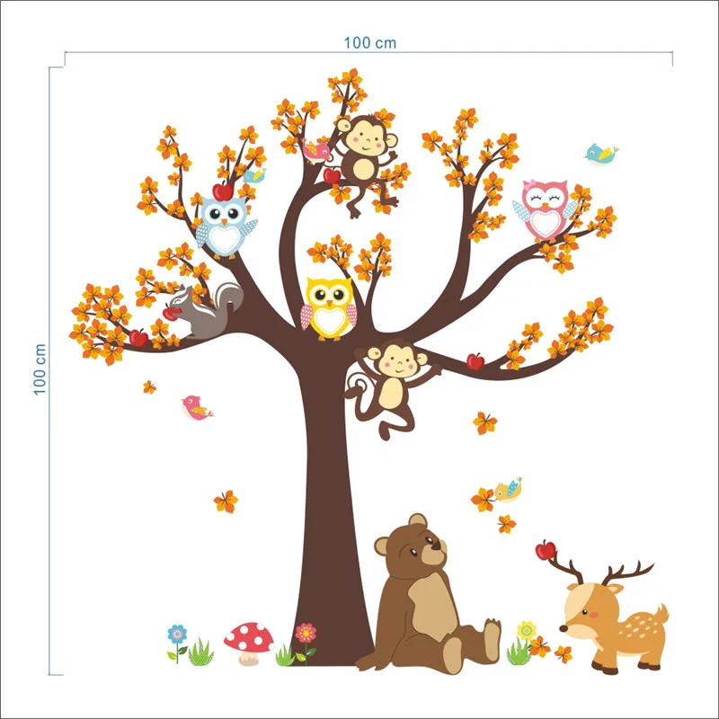 % Cartoon Forest Tree Branch Animal Owl Monkey Bear Deer Wall Stickers For Kids Rooms Boys Girls Children Bedroom Home Decor % Cartoon Forest Tree Branch Animal Owl Monkey Bear Deer Wall Stickers For Kids Rooms Boys Girls Children Bedroom Home Decor