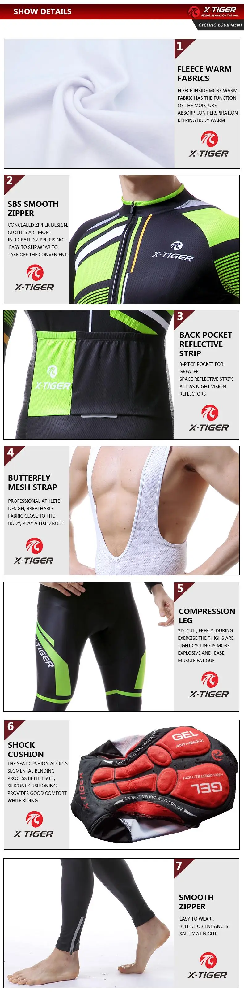 X-TIGER зимний термальный флисовый Мужской комплект Джерси для велоспорта одежда для велоспорта с длинным рукавом 5D штаны с подкладкой для горного велосипеда