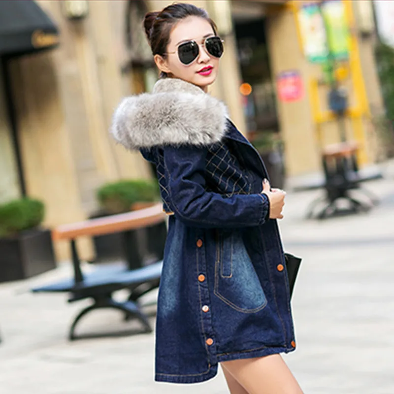 Décontracté Nouvelle À Capuche Parka Manteau Hiver Vêtements Mode Veste Femme Jean Manteaux Coton Bleu Outwear Femmes En UIxqwI0Hr