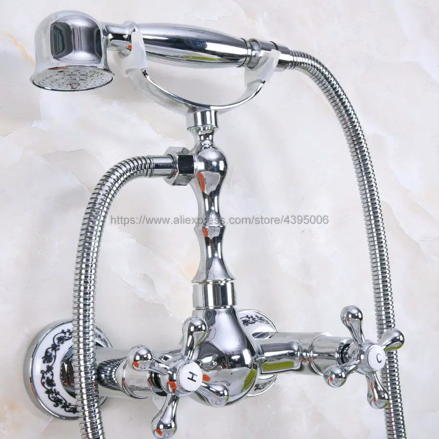 

Contemporary Chrome Bathroom Shower Faucet Bath Faucet Mixer Tap With Hand Shower Head Shower Faucet Set Wall Mounted Bna194