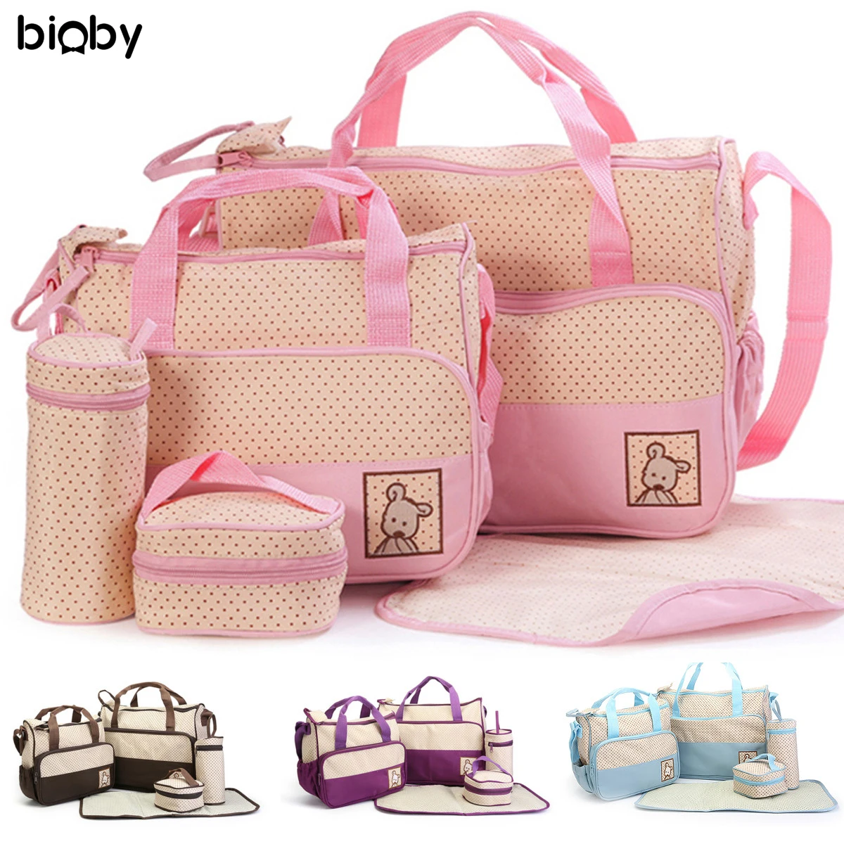 

5 pcs/Set Waterproof Multi-Functional Diaper Nappy Changing Liners Bags Mummy Baby Travel Bag Large Capacity Diaper Storage Bag