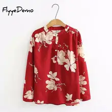 4XL Korean Fashion Autumn For Women Chiffon Blouse Plus Size Long Sleeve Floral Printed Red White Black Shirt Top Plus Size