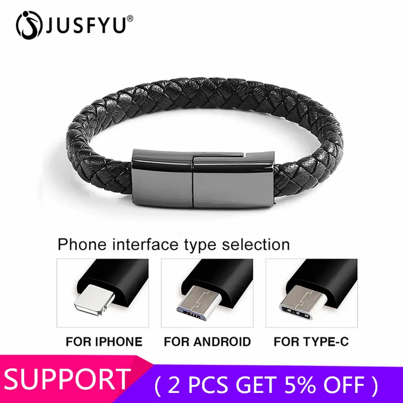 

Outdoor Portable Top Leather Micro USB Bracelet Charger Data Charging Cable Sync Cord For iPhone X 8 7 Android Type C USB Cable