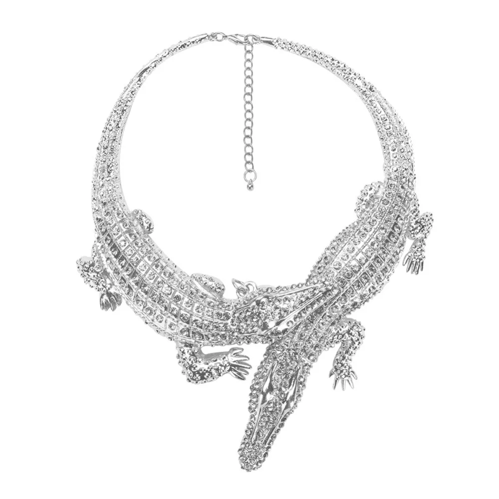 Дизайн, Преувеличенные Стразы в стиле панк, ожерелье из крокодиловой кожи для женщин, модное Трендовое массивное ожерелье, воротник, бижутерия