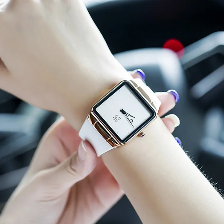 

GUOU Fashion Unique Square Dial Women's Quartz Watches Japan Movt Rubber Silicone Ladies Casual Wristwatch Bracelet Watch