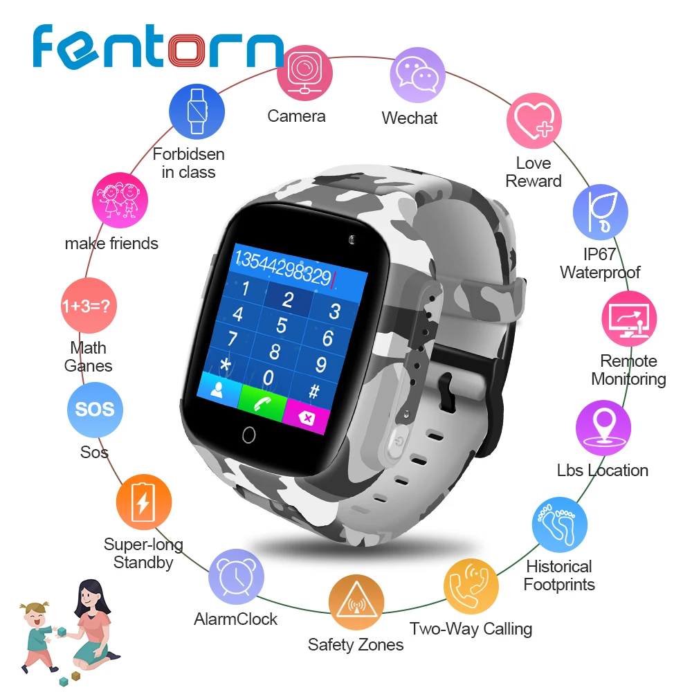 

Fentorn Waterproof Kids Smart Watch SIM Card GPS WIFI SOS Dial Call Camera Baby Smart Watch For Children 600Mah Battery