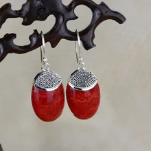 Этнические китайские модные серьги из стерлингового серебра 925 пробы с инкрустацией из красной травы и кораллов, женские серебряные серьги, модели