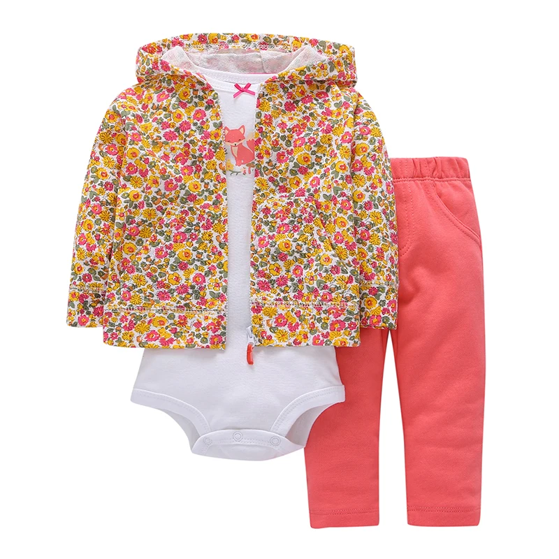 Top Time-limited 3pcs Girl Clothing 100% Cotton Baby Girls Boy Sets For Newborns Children Set Babies Hooded Long Sleeve | Детская одежда