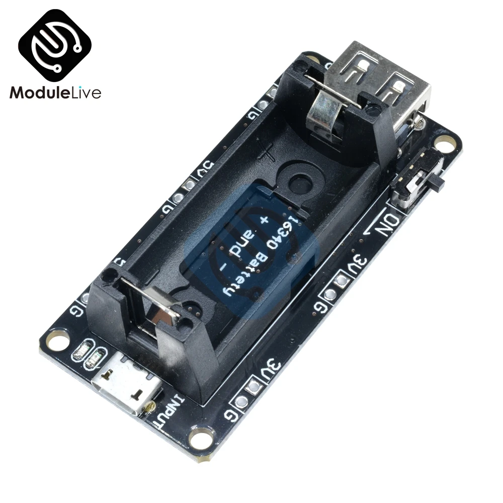 

Dual Output 16340 Micro USB Power Bank Battery Charger Module 3.3V 5V Rechargeable Battery Holder Lithium Battery Charging Board