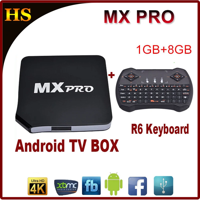 Original Rooted MXPRO Quad Core XBMC TV Box Android 4.4 Full HD Media Player Wifi LAN Miracast HDMI 1G+8G with R6 keyboard | Электроника