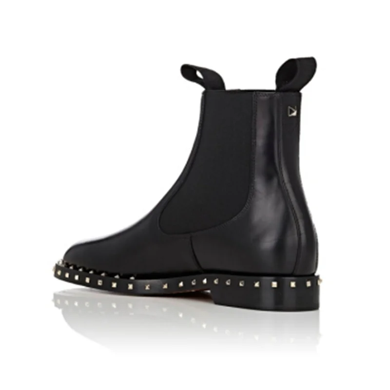 

Women Luxury Shoes Genuine Leather Black Cowhide Ankle Boots Womens Shoes Rivet Metal Buckle Chelsea Boots Women Designers Shoe