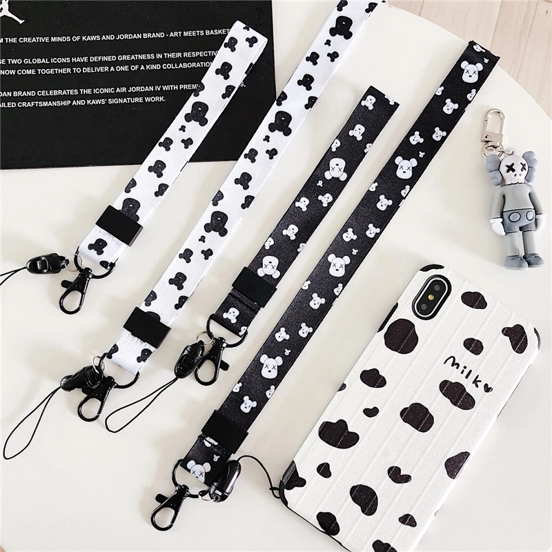 

WTSZKL Popular Black and White Cartoon Lanyards for key lanyard Mobile Phone Straps ID Card Keychain Lanyard Wrist Neck Strap