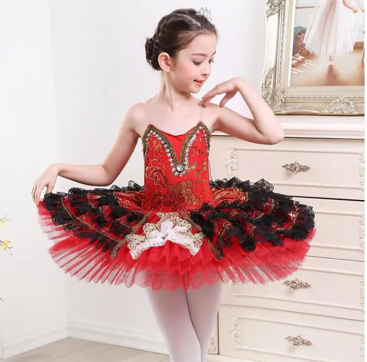 Детские белые профессиональные Балетные костюмы; детское платье-пачка для девочек; блинная юбка-пачка; танцевальные костюмы; балетное платье; комплект одежды - Цвет: Красный