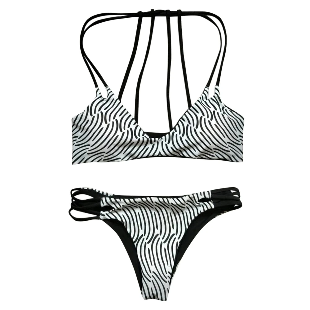 Бразильский бикини набор винтаж печати белый bikinis купальники мягкий бинты push up