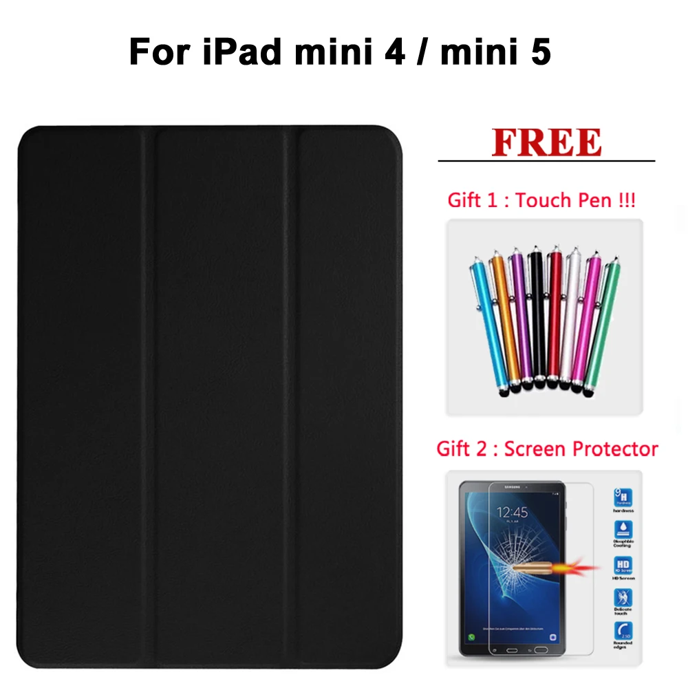 Защита экрана стекло+ чехол для iPad 9,7 Air 1/2/3 PU кожаный смарт-чехол для i Pad mini 1 2 3 4 5/pro 10,5 - Цвет: mini4 mini5