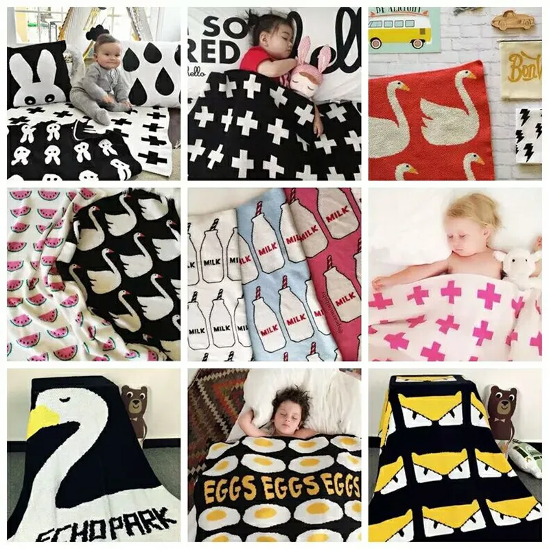 

Ins sytle Baby Blanket Black White CuteKnitted Plaid For Bed Sofa Cobertores Mantas BedSpread Bath Towels Play Mat Gift