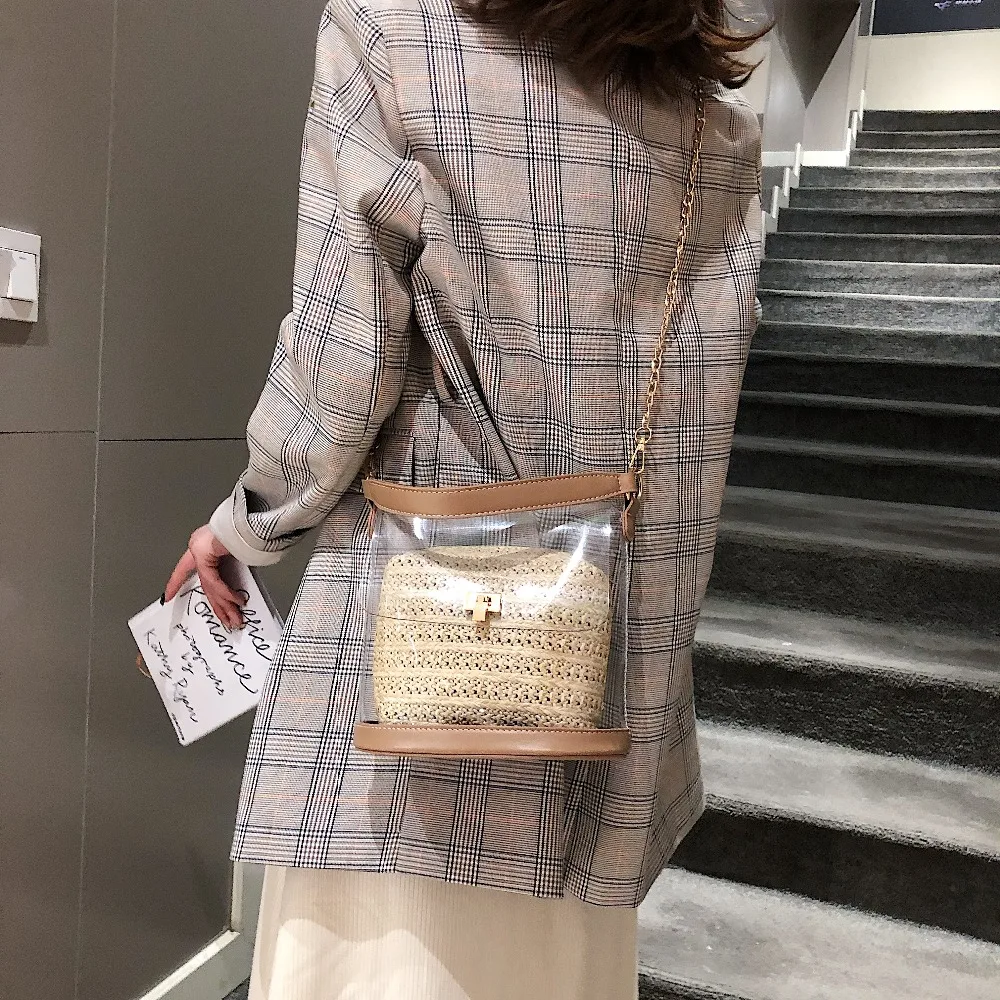 القش حقيبة للنساء 2019 جديد الصيف صغيرة السيدات السفر Crossbody أكياس الأزياء شفافة حقائب الشاطئ الإناث حقائب و المحافظ