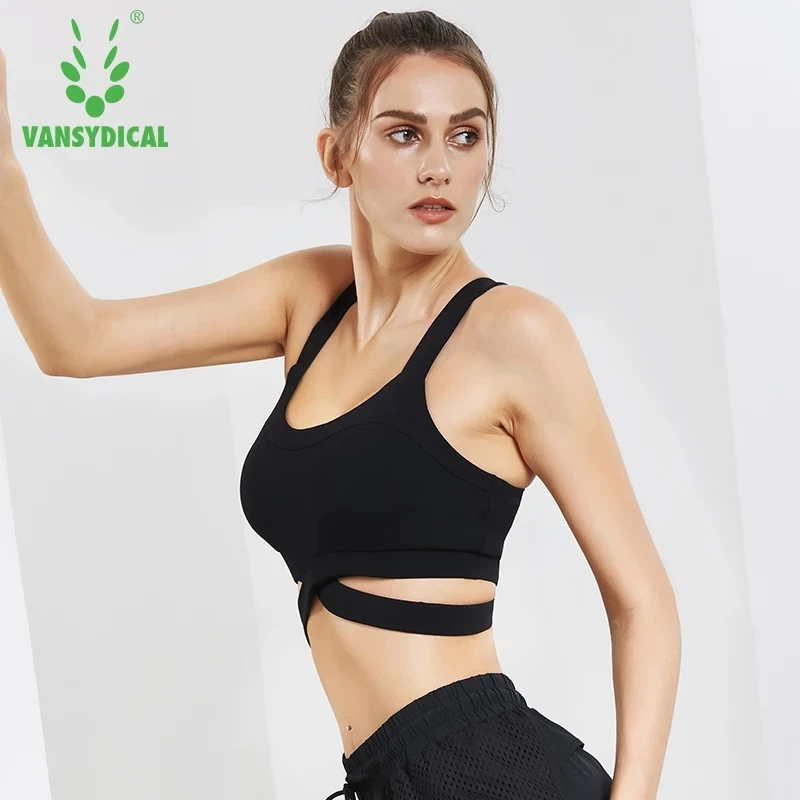 Vansydical Sexy Yoga Bra Women Backless Yoga Bra Sports Underwear Shockproof Push Up Fitness