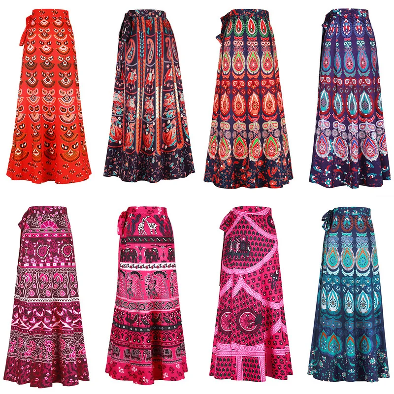 Fashion Bohemian Style Flower Printed Dress Women High Waist Long Skirt Indian Pakistan Clothing Party Femme Sexy African Outfit