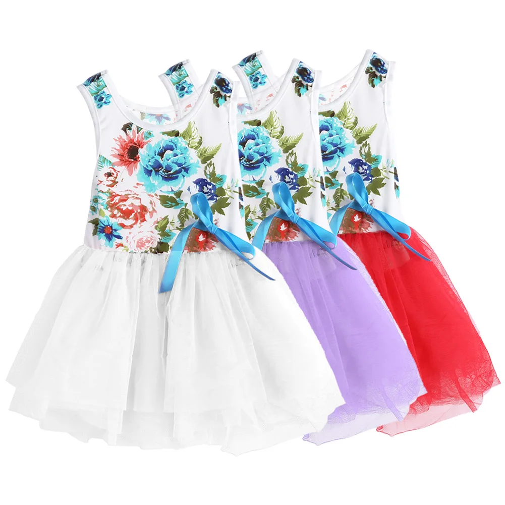 

Kids Children Sleeveless Floral Dress Girls Spring Summer Chiffon white purple red Dress Girls Ball Gown Dress Party Dress