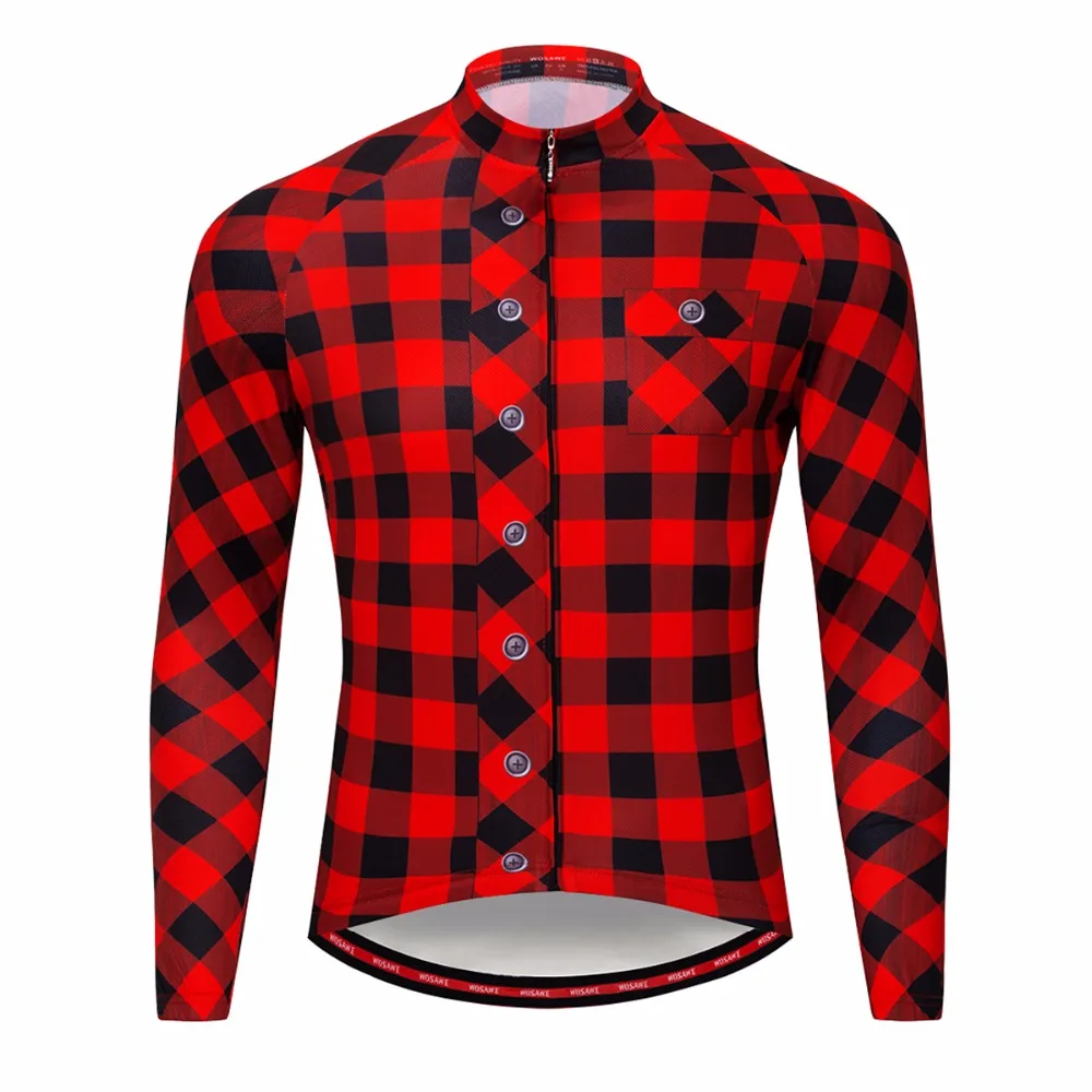WOSAWE Classic Red Plaid Long Sleeves Cycling Jersey Anti-sweat Breathable Outdoor Sports Mtb Bike Bicycles Riding Jersey Shirts WOSAWE Classic Red Plaid Long Sleeves Cycling Jersey Anti-sweat Breathable Outdoor Sports Mtb Bike Bicycles Riding Jersey Shirts