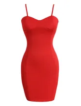 FANALA Summer Dress Style Women Dress Spaghetti Strap Package Pencil Bodycon Solid Sexy Mini Party Dresses Polyester Red S-XL
