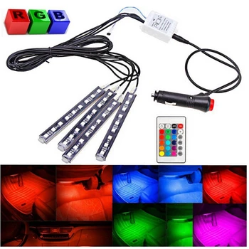 

TPTOB Atmosphere Lamp Car Styling Led 4Pcs RGB Strip Lights Colors Colorful Car Interior Decorative With Remote Control