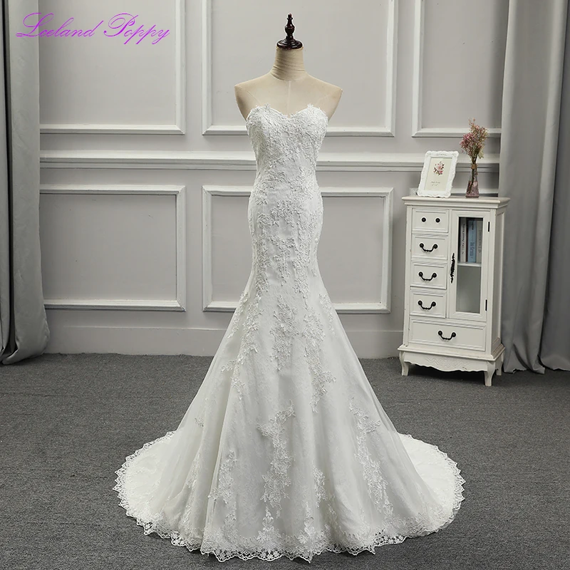 

New Arrival Women's Mermaid Lace Wedding Dresses Floor Length Sweetheart Neckline Sweep Train Natural Waistline Bridal Dress