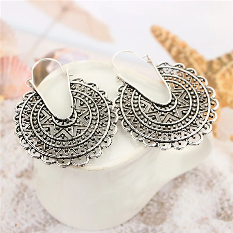 2018 Fashion Earrings for women Boho Lotus Earrings Ethnic Enamel Vintage Hoop Earrings Jewelry Gift Boucle d'oreille 5Y24#N (8)