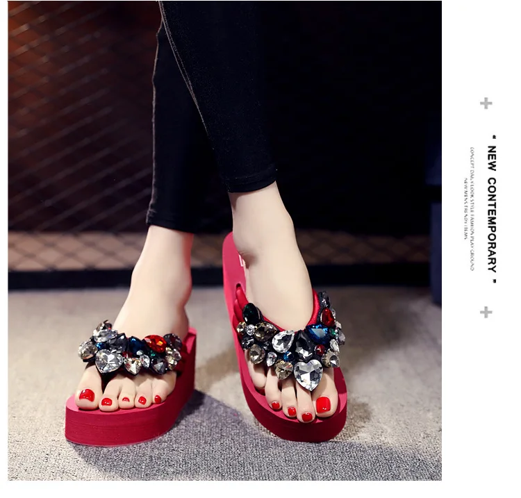 Новая модная обувь, украшенная стразами Водонепроницаемая платформа; Женские шлепанцы; женская пикантная стразы на платформе высокий каблук сандалии женская обувь большого размера