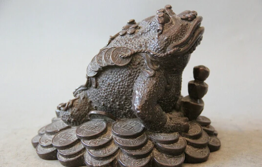 

JP S0524 7" Chinese Bronze Folk Wealth Money Coin Golden Toad Spittor sculpture Statue