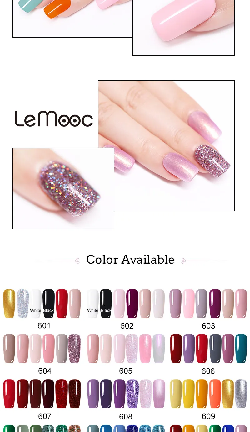 LEMOOC 5 мл 6 шт./лот Однотонная одежда Soak Off Gel Nail Polish сияющий блеск пайетки pure Nude цветной дизайн ногтей гель Лаки