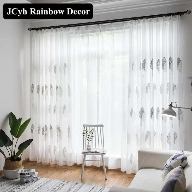 Us 9 37 30 Off Modern Embroidered White Tulle Curtains For Living Room Bedroom Sheer Window Curtain Organza Voile Blinds Muslin In