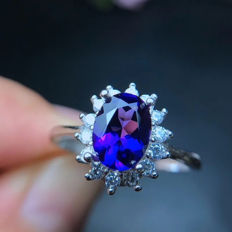 MeiBaPJ Natural Amethyst Gemstone Sun Flower Ring for Women Real 925 Sterling Silver Fine Jewelry