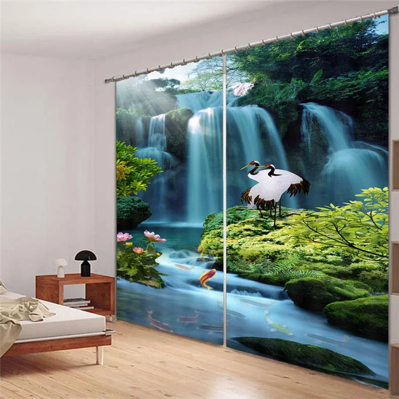 

customized landscape waterfall forest 3D Curtains For Bedroom Kids Living Room Drapes Fabric Polyester Set with Hooks