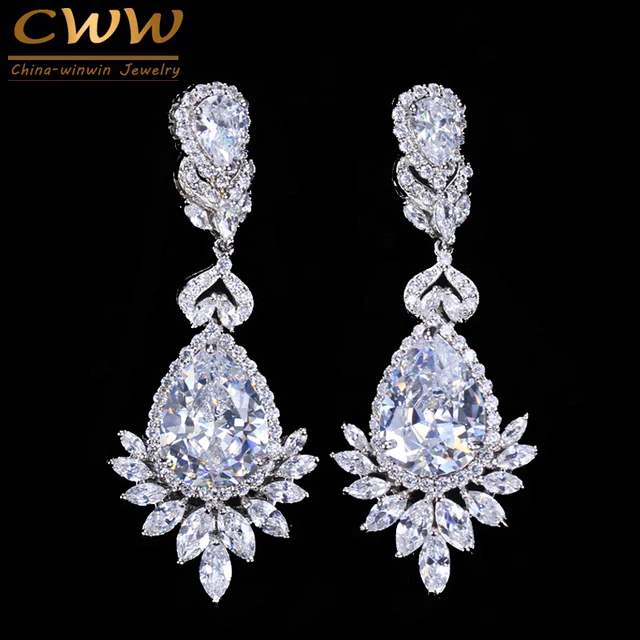 Cwwzircons Elegent Evening Dinner Party Wedding Jewelry Luxury Long Cwwzircons Elegent Evening Dinner Party Wedding Jewelry Luxury Long Cz Crystal Drop Dangle Earrings For