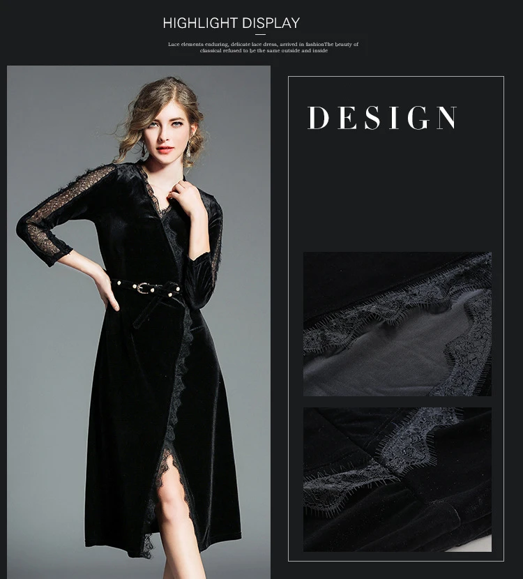 Elegant V-neck Wrap Hollow Out Sleeve Velvet Dress