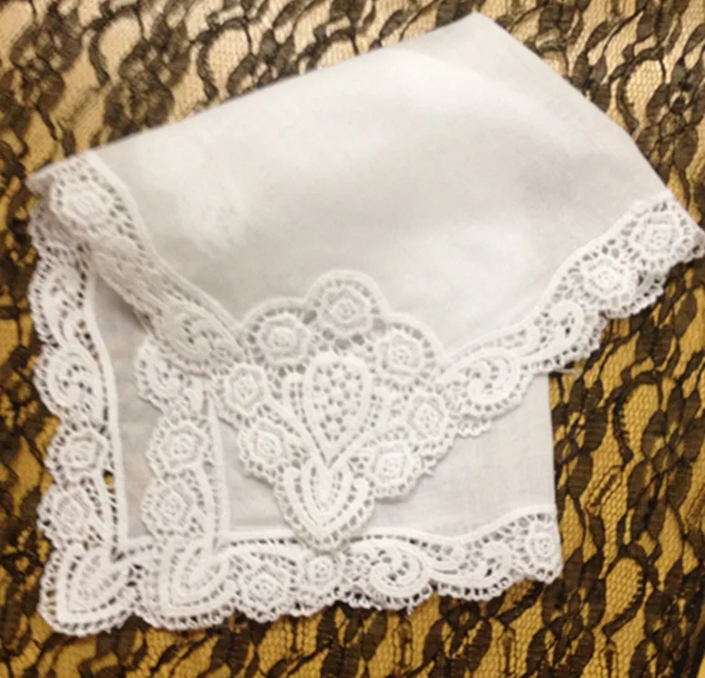 

Set of 12 Fashion Ladies Handkerchiefs 12-inch Cotton Wedding Handkerchief Sweet Heart Hankies Vintage Lace Hanky For Bride