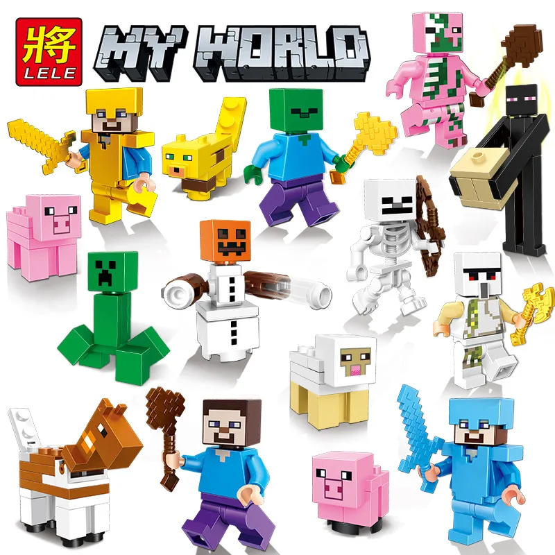 

Compatible Legoed mincraft 8pcs/set Figures Minecraft My World Zombie Steve Enderman DIY Building Block minifigures Series