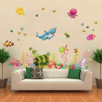 

Cartoon Magical Underwater World Wall Sticker Bathroom Stickers Retro Poster Wallstickers for Kids Baby Rooms Bedroom Decoration