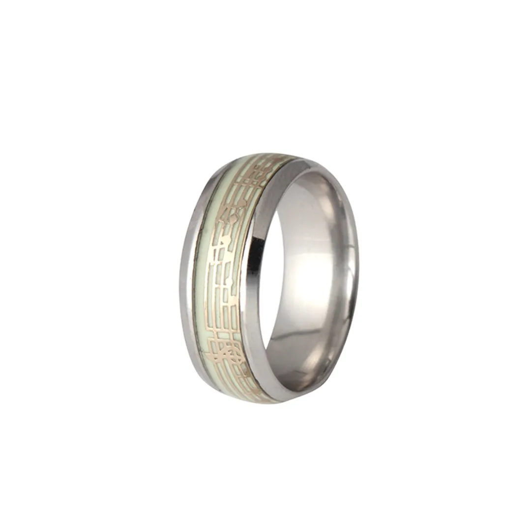 Titanium Stainless Steel Ring Men Jewelry Silver Color Glow In The Dark Music Note Ring Shellhard Trendy Punk Ring bague homme