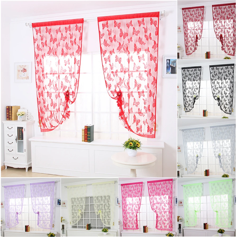 

New 1PC Butterfly Flower Type Curtains Use for Living Room Kitchen Burnt-out Flower Tulle Semi-shading Curtains Tulle Curtains
