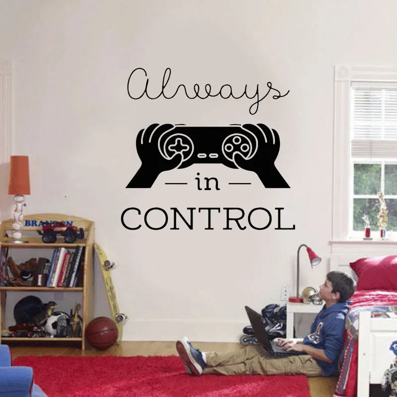 Aways In Control Quotes Game Video Games Wall Sticker Controller Vinyl Home Decor Boys Room Playroom Teens Bedroom Decals A173