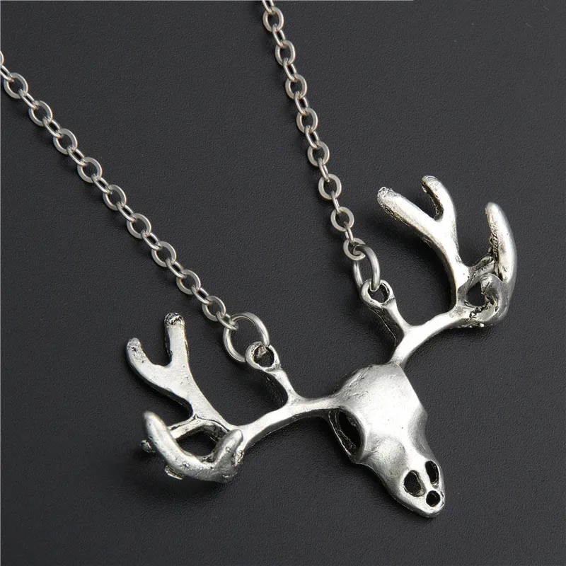 1pc Silver Deer Necklace Elk Antler Deer Horn Pendant Connector