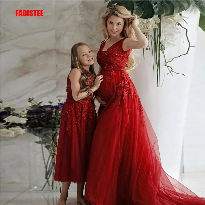 FADISTEE/Новое поступление; платье для выпускного вечера; Vestido de Festa; роскошное длинное платье с высокой талией для маленьких девочек; платье с цветочным узором для беременных женщин; комплект из 2 предметов - Цвет: Burgundy 2 pieces